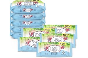 Nice 'N CLEAN - My Nice Clean Bottom Wipes - Flushable Wipes for Toddlers, Plastic-free and Suitable for Sensitive Skin, Biodegradable Wipes for Kids (60 Wipes x 10 packs - 600 Wet Wipes)