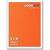 Papergrid Spiral Notebook - Single Line (Ruled), 6 Subjects, 24 X 18 cm, 300 Pages - Pack of 1