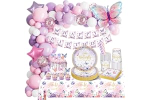 YIMAKJ Schmetterling Partygeschirr Set, 168 Stück Geburtstag Party Geschirr, Partygeschirr Kindergeburtstag Set, Schmetterling Pappteller Tassen Luftballons für Party Kindergeburtstag Deko 16 Gäste