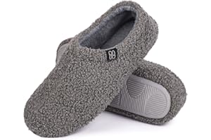 HomeTop Women's Fuzzy Curly Fur Memory Foam Loafer Slippers Bedroom House Shoes with Polar Fleece Lining