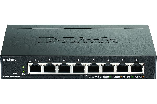 D-Link DGS-1100-08PV2/E Switch Smart Gigabit POE avec 8 Ports PoE, Budget PoE 64 W, 802.3af / at, Prise en Charge VLAN, fonctionnalités de Couche 2, QoS, 802.3az EEE - Cordon UE Uniquement