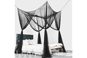 Kendwing Zanzariera Letto Grande Quadrata,Nera Quattro Porte Zanzariera da Letto,Zanzariera Pieghevole da Letto,Baldacchino,Zanzariera per Letto Matrimoniale Letto Singolo per Casa Viaggio