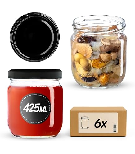 Devitre Lot De 6 Pots à Confiture 425 Ml Avec Couvercles Rouges à Carreaux + Étiquettes Cadeau Maison