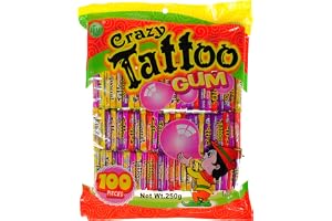 Tuggummitatuering 100 stycken - 90-talsgodis med fruktsmak - tuggummi på en bricka med en vattentatuering