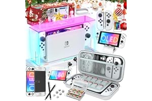 HSTOP Cubierta Antipolvo de Accesorios Compatible para Consola Nintendo Switch OLED,25 en 1 Juego de Accesorios con Estuche Protector,Incluye Funda Switch OLED,Switch OLED Carcasa para Joycon