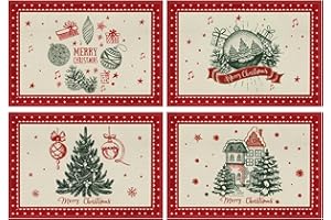 AFXXE Tovagliette Natalizie, Sottopiatti Natalizi Americane, Tovaglietta Natalizia Colazione, Sottopiatto Natale Lavabili Lino Tessuto Set, Tovagliette Tavola Natalizio Rosse Americana(Rustico)