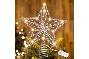 SEASBOES Estrella Topper De Árbol De Navidad, Adorno Led para Decoración En Casa Festivo (Plata)