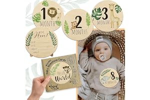 ALMEKAQUZ Wooden Baby Monthly Milestone Cards with Announcement Sign, Pregnancy and Baby Shower Gifts for Boys and Girls, Newborn Photography Props