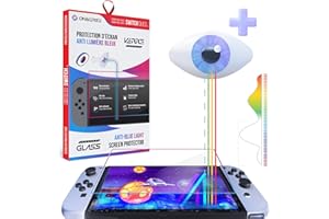 Oniverse Bildschirmschutz Switch OLED - Gehärtetes Glas Anti-Blaulicht kompatibel mit Nintendo Switch - Displayschutzfolie - Widerstandsfähig und kratzfest