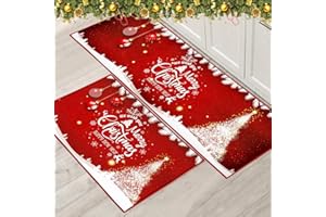 PORJDN Set di tappeti natalizi per interni, tappeto rosso, tappetino per porta di Natale, tappetino per cucina, decorazione per la casa, runner lavabile (stile C, 40 x 120 + 40 x 60 cm)