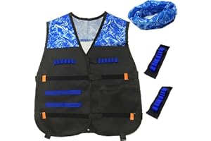 Florappy Kids Tactical Vest Kit for Foam Blasters with Adjustable Vest, Tactical Wrist Band, Face Mask, and 10 Refill Darts