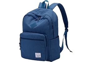 VASCHY Sac à Dos Homme, Vintage Sac a Dos Femme en Velours Côtelé Élégant 15,6 Pouces Cartable Fille Garçon College pour Ado Voyage Lycee Travail Bleu Marine