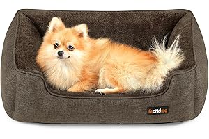 Feandrea PGW10CC Legowisko dla Psa, Poduszka z Imitacji Lnu, Kosz z Podwyższonymi Krawędziami, Antypoślizgowy Spód, Zdejmowana Poszewka, M, 70 x 55 x 21 cm, Brązowy