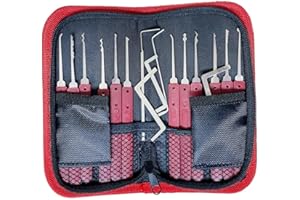 YQLEISHI Juego de 17 ganzúas y funda con cremallera con bolsa de cuero para cerraduras, herramienta extractora para cerrajeros principiantes y profesionales