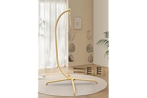 MOJIA Hanging Egg Chair Stand Only, Hammock Chair C-Stand with Hanging Chain, Snap Hook, Pin Plug, Spring for Patio Macrame Hammock Swinging Chair 200KG Load Capacity (Wood Grain)