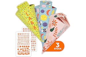 Amari ® Schultüten Bastelset 3er-Set – Schultüte Jungen & Mädchen aus stabilem Karton (350 g) – mit Moosgummi-Stickern – Mini Zuckertüten zum Selber Basteln – Schulanfang DIY