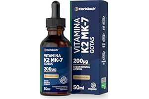 HORBÄACH Vitamina K2 MK-7 Gotas | 200µg por Dosis Diaria | Sabor Natural a Menta | 50 ml Líquido Vegano | Alta Biodisponibilidad | Horbaach