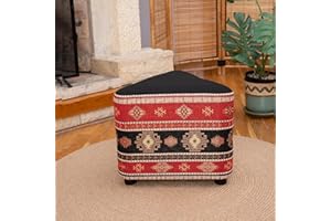 ‎DEKORIST Dekorist Pouf Hocker, Dreieck Sitzpouf, Sitzhocker, Sitzpuff, Fußhocker, Puff Hocker für Wohnzimmer, Schlafzimmer, Traditional, 40x44x48 cm, Schwarz Rot