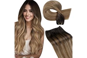 LaaVoo Extension Cheveux Naturel Tissage Humain Balayage Brun Extension Cheveux Naturel Tissage Ombre Marron Foncé a Brun Moyen Blonde Cendrée 80g 35cm Tissage Extension Cheveux Naturel #2/6/18