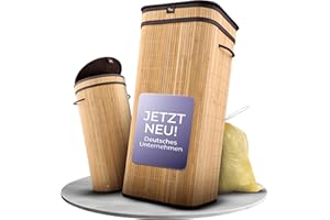 Tropi® Bambus Müllsackständer für Gelbe Säcke – 80L Gelber Sack Ständer mit Deckel & Sichtschutz – Ein großer, stilvoller & geruchsdichter Mülleimer für Deine Küche! (Quadratisch)