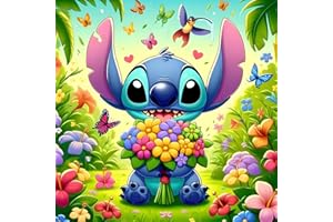 QINRUBB DIY Cartoon Stitch Diamond Art Kit for Beginners Adults, Full Drill Colourful Flowers Diamond Painting Kits, 5D Butterfly Painting by Numbers DIY Craft Kits for Home Wall Decor 12x12 inch