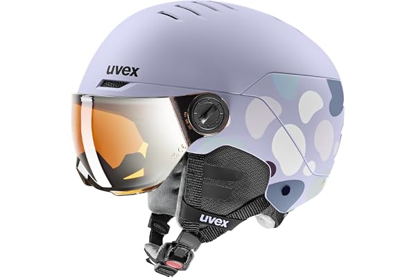 uvex Rocket jr Visor - Casque de Ski Solide pour Enfants - Catégorie de Filtre 2 - Ventilation optimisée - Cool Lavender Abstract Matt - 54-58 cm