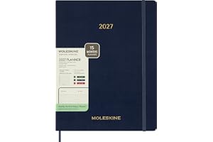 Moleskine Kalendarz tygodniowy 2026-2027, niezbędny kalendarz na 15 miesięcy, widok pionowy z dziennym harmonogramem i miękką okładką, format XXL, 23,5 x 28,14 cm, kolor szafirowy