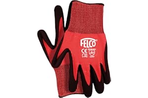 FELCO 701S Gants de travail avec revêtement en nitrile (taille S, fibre HPPE de calibre 13, gant tricoté, gants de jardin), rouge / noir