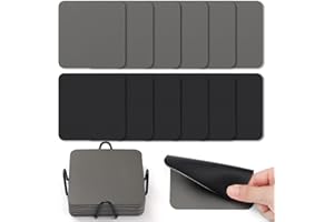 ‎MYIR JUN Myir JUN Untersetzer Gläser 12er Viereckige 10cm Doppelseitige Wasserfeste rutschfeste Untersetzer mit Untersetzerhaltern(Grau Schwarz)