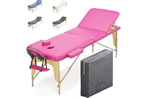 BELTOM® Table de Massage 3 Zones Classique Portables 180 x 56 cm. - ne pèse Que 13,2 kg. et avec Accessoires 15,5 kg. - Cosmetique lit esthetique Pliante Reiki + Sac - Rose