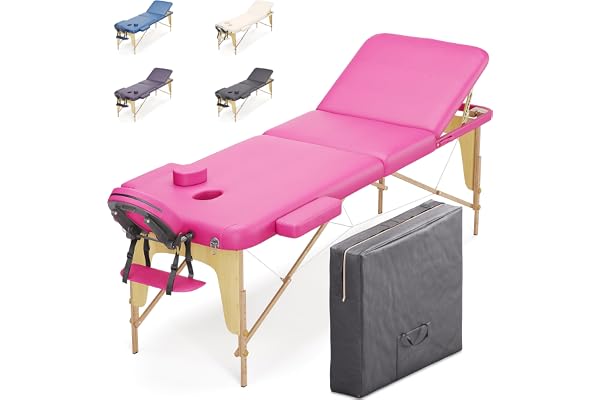BELTOM® Table de Massage 3 Zones Classique Portables 180 x 56 cm. - ne pèse Que 13,2 kg. et avec Accessoires 15,5 kg. - Cosmetique lit esthetique Pliante Reiki + Sac - Rose