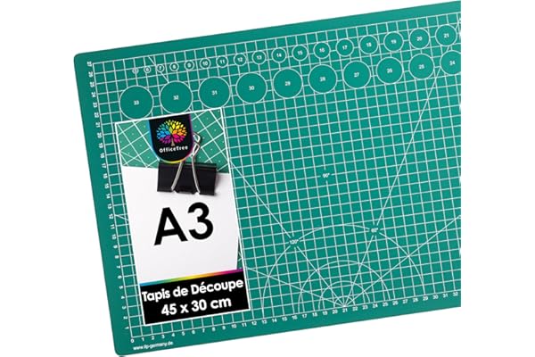 OfficeTree® Tapis de Decoupe Autocicatrisant A3- Plaque de Découpe – Tapis Coupe Couture pour Découpages Professionnels - 3 Couches de PVC Recyclable - (Vert)