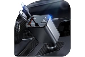 78W Zigarettenanzünder USB C, 4-in-1 USB C Auto Ladegerät mit Einziehbarem Kabel (80cm) KFZ Ladegerät, Auto Schnellladegerät USB Ladekabel Car Charger für iPhone 17 16 15 14 13 Pro Max, Galaxy, Pixel