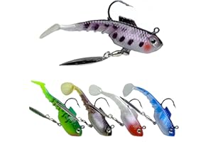 RuiJiaXiang 11g 6cm 5pcs Fishing lures Soft Bait Set Pre-Rigged Jigs Head fishing spoon Sea Fishing Lures Plastic Artificial Swimbaits Fishing Tackle for Saltwater and Freshwater