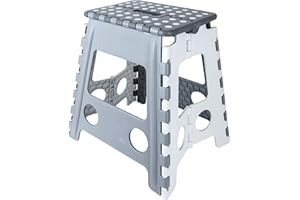 ADGO Składany Stabilny Stołek Stopień Krzesełko Krzesło Schodek 39 x 22 x 39 cm, do Kuchni Łazienki WC Wewnątrz Zewnątrz Pokoju Dziecięcego Sklepu Składania Chowania dla Dzieci na Ryby Camping Wędkowanie w Podróży Transporcie, Biały Szary, 1 sztuka