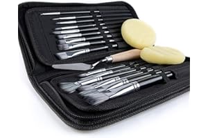 ARTIFY ART SUPPLIES Artify Set di pennelli da 15 pezzi per pittura ad acquerello ad olio acrilico a guazzo Include custodia da trasporto pop-up con spatola e 2 spugne - Nero