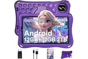 DEERTIME Tablet Para Niños 9 Pulgadas Android 15 Gemini AI, 12GB RAM+32GB ROM(TF 1TB),Octa-Core, 5G WiFi 6, GMS Certified, BT 5.0, 8+5MP, 5000mAh,Widevine L1,BT5.0,Control Parental Tablet con EVA Funda-Morado