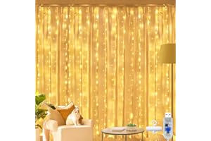 ‎OLLNY Ollny LED Lichtervorhang 2x2m, 200 LEDs Lichtervorhang innen USB warmweiß, Lichterkette innen fenster mit 10 Haken, für innen und außen Deko Hochzeit Party Wand Balkon(kein Stecker)