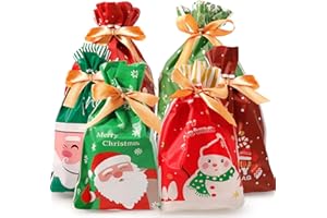 WOLEEUP Christmas Drawstring Gift Bags Multipack - 30 PCS Christmas Bags Medium Small Sizes for Presents 6 Design Xmas Drawstring Gift Bags for Christma Party (#02)