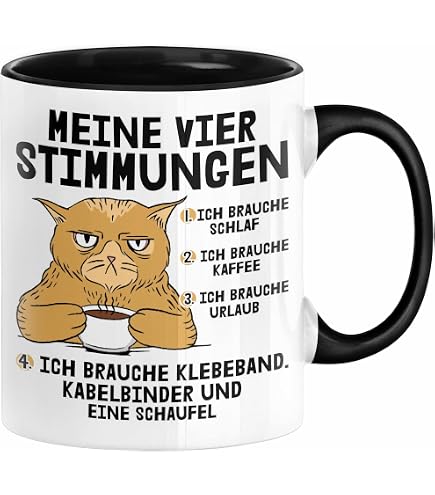 Lustige Katzen-Tasse ‚Ähm … NÖ!‘ Mit Deckel – Schwarz-weiß Für Büro & Alltag