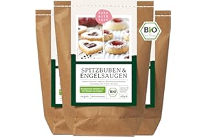 BAKE WITH LOVE Weihnachtsplätzchen Spitzbuben Engelsaugen Bio Backmischung | Husarenkrapfen Plätzchen mit Marmelade vegan | Bio-Mehl aus Deutschland (3er Pack)
