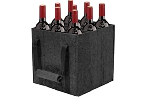 VIBINHO Borsa Portabottiglie Acqua in Feltro con Manico in Velcro, Borsa porta Bottiglie di Vino in Feltro con 9 Scomparti, Riutilizzabile, Portatile, per Bottiglie Acqua, Vino e Birra, Nero