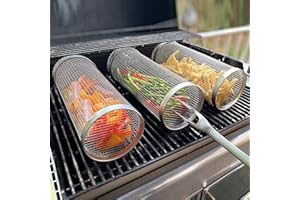 CKLHCFF Rolling Grillkorb Grillrost Edelstahl BBQ Grill Mesh Käfig Antihaft Fisch Gemüse Grillen Mesh BBQ Zubehör für Outdoor Picknick Lagerfeuer Camping 1 Stück (30CM)
