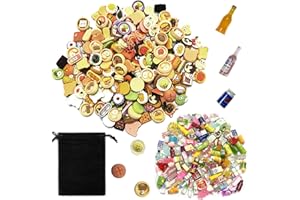 QEEQPF Paquete de 50 mini modelos de alimentos y bebidas con 1 bolsa de almacenamiento negra, juego de juegos para niños, juguetes de rol para niños, accesorios de cocina de simulación (estilos aleatorios)