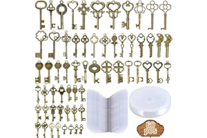 ZLPBAO 60 Pièces Clés Vintage Decoration, Antique Vintage Breloques Clé Squelette, 60 x Clés Volantes Charmes, 60 x Ailes de Libellule, 1 x 30 Mètres de Fil Perlé pour Fabrication de Bijoux