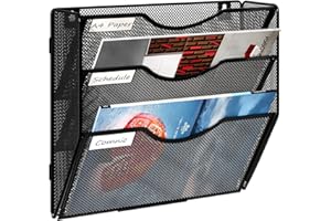 Solinxe Revistero Pared 3 Niveles Metálico - Organizador Pared A4, Archivador Oficina Porta Documentos y Revistas, Carpeta Colgante para Archivos, Hogar Escuela (Negro)