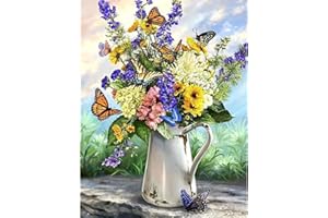 LWZAYS Flower Paint by Numbers - Easy DIY Adults Gifts 12x16 Inch