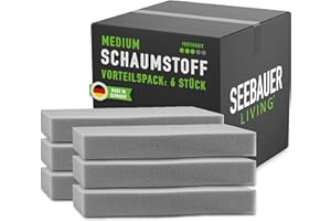 ‎SEEBAUER LIVING SEEBAUER living Schaumstoff-Set MEDIUM RG 35/40 (Mittelfest) 45 x 45 x 3 cm (6er Vorteilspack) Schaumstoffplatte für Polster und Sitzkissen, Polsterschaumstoff als Zuschnitt für Sitzpolster