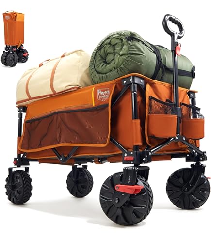 Carrello Pieghevole Da Giardino E Spiaggia 80 Kg – Rosso, Con Ruote 360° E Manico Regolabile, Per Campeggio E Spesa - 2