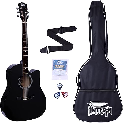 INTERN 41 inches Acoustic Guitar with truss rod. Includes carry bag, strings pack, strap & plectrums. Premium Wooden durable built, tonal stability & for all age-groups (Jamming Black).…